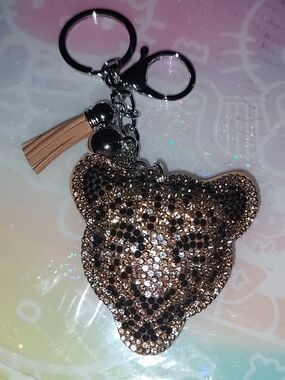 New!Rhinestone Leopard Keychain Charm in Rose Gold